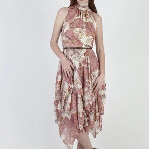 Genuine 1970s Vintage Halter Dress -- Spring, Floral, Sustainable Fashion